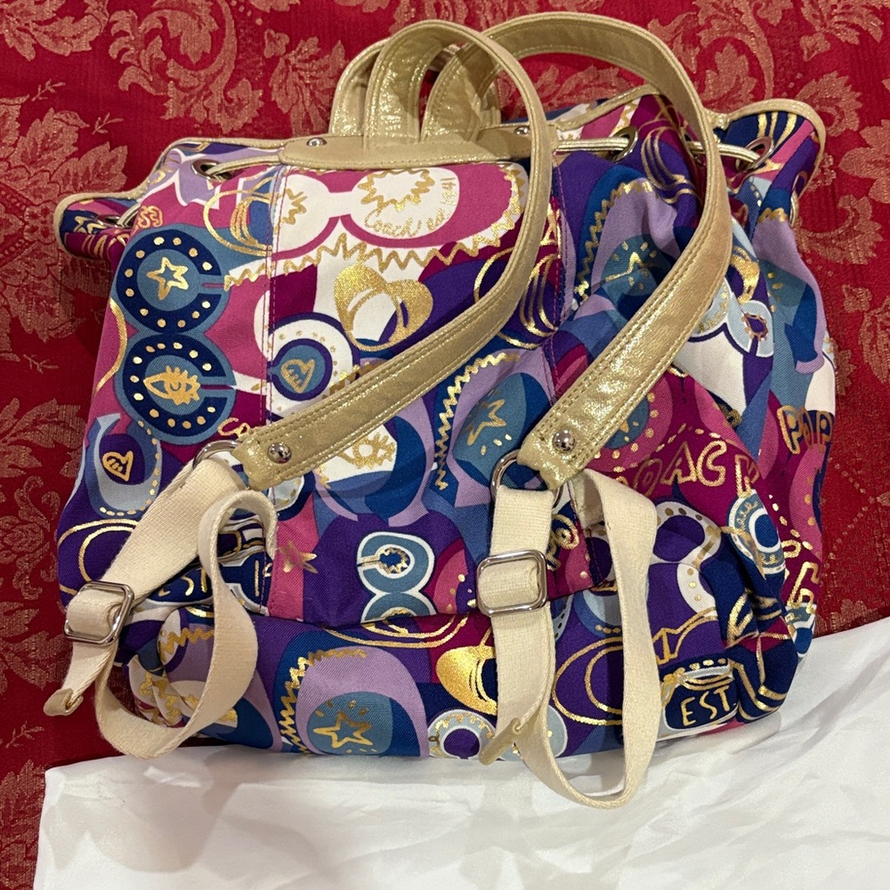 Authentic Coach Poppy Multicolor Gold Accents Medium Backpack - Picture 11 of 16